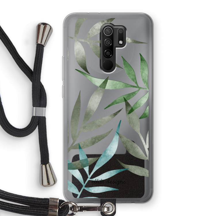 Tropical watercolor leaves: Xiaomi Redmi 9 Transparant Hoesje met koord