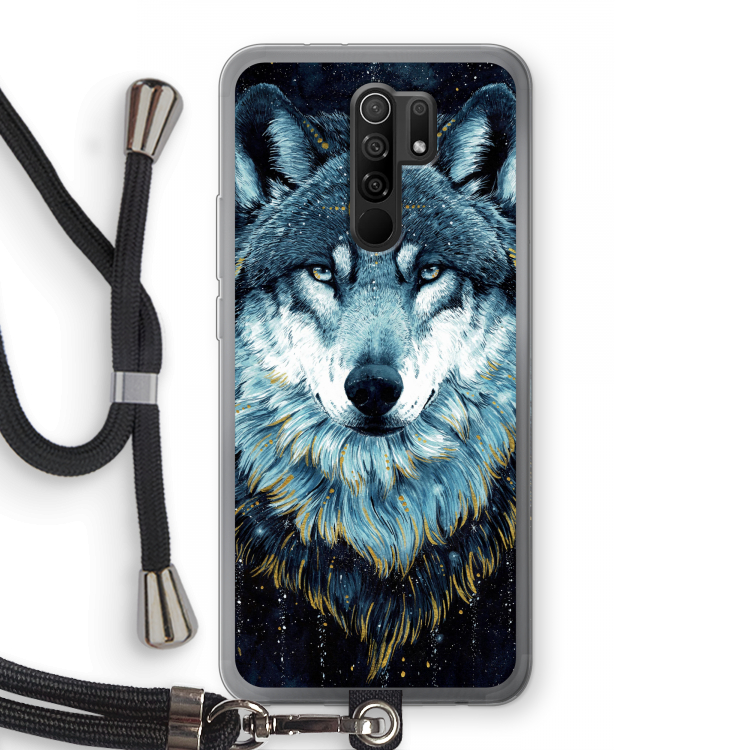 Darkness Wolf: Xiaomi Redmi 9 Transparant Hoesje met koord
