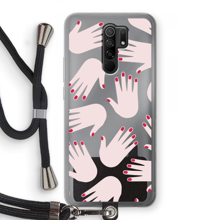 Hands pink: Xiaomi Redmi 9 Transparant Hoesje met koord