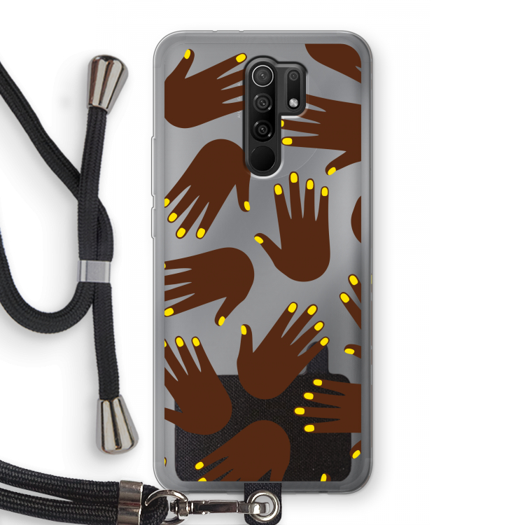 Hands dark: Xiaomi Redmi 9 Transparant Hoesje met koord