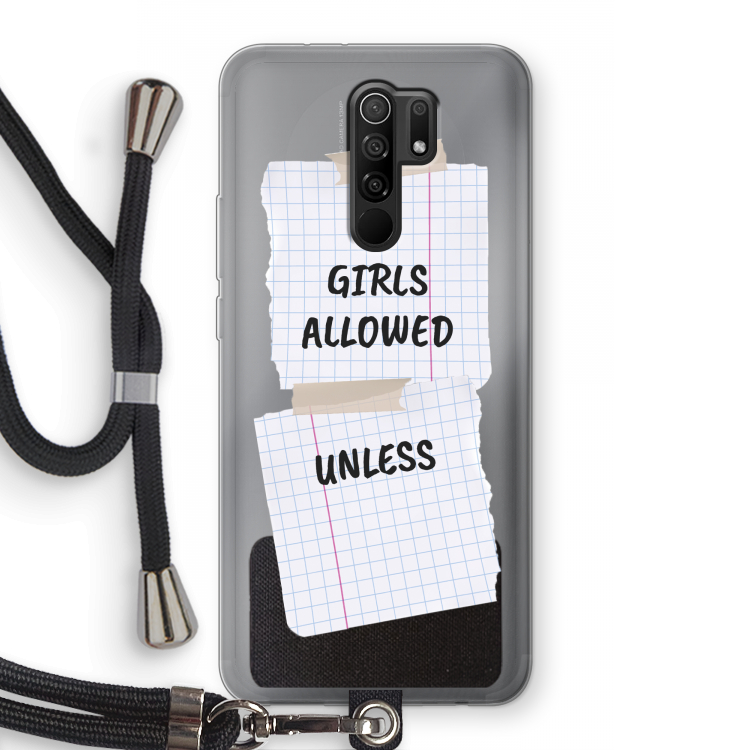 No Girls Allowed Unless: Xiaomi Redmi 9 Transparant Hoesje met koord