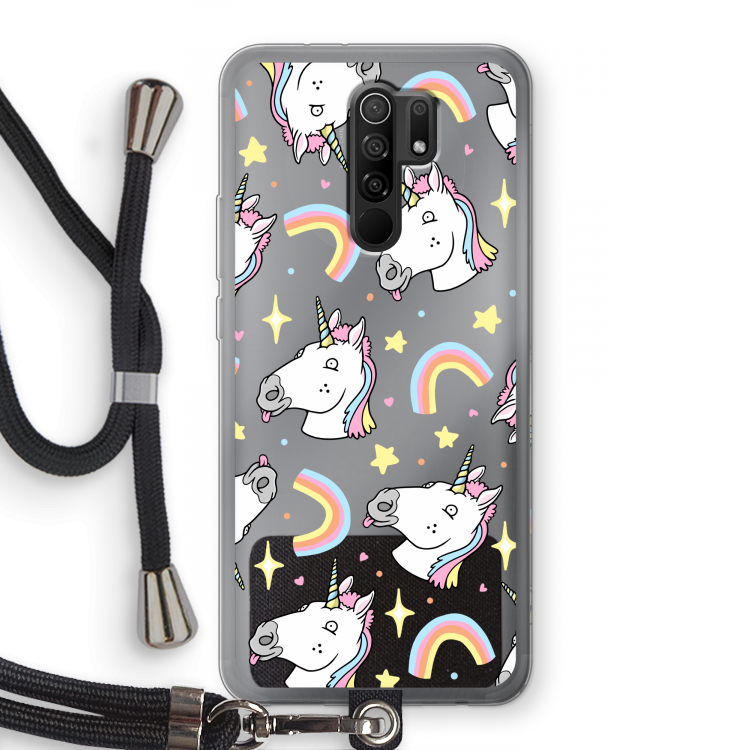 Rainbow Unicorn: Xiaomi Redmi 9 Transparant Hoesje met koord