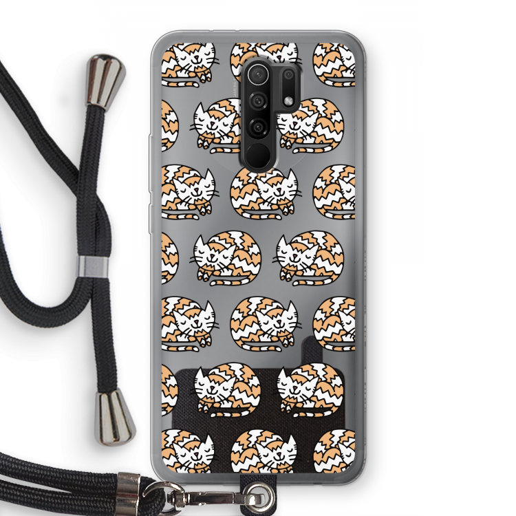 Slapende poes: Xiaomi Redmi 9 Transparant Hoesje met koord