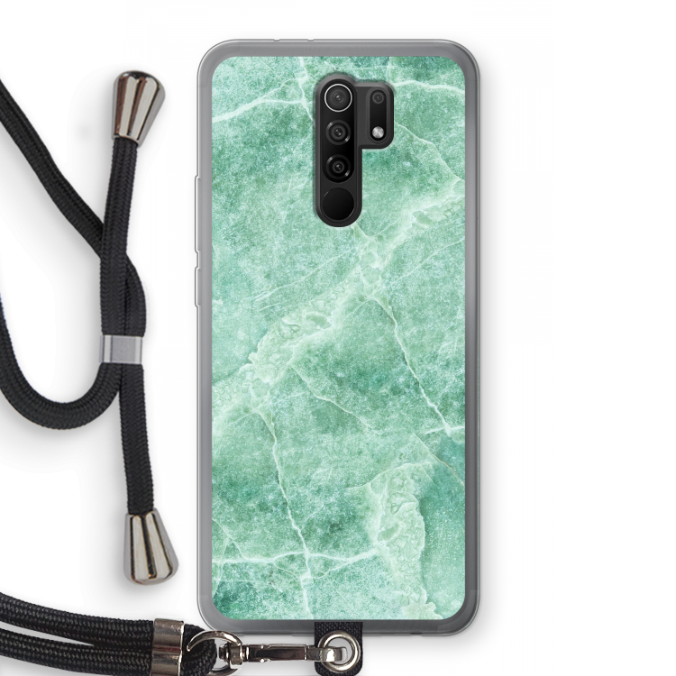 Groen marmer: Xiaomi Redmi 9 Transparant Hoesje met koord