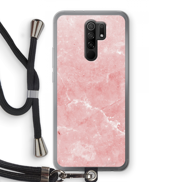 Roze marmer: Xiaomi Redmi 9 Transparant Hoesje met koord