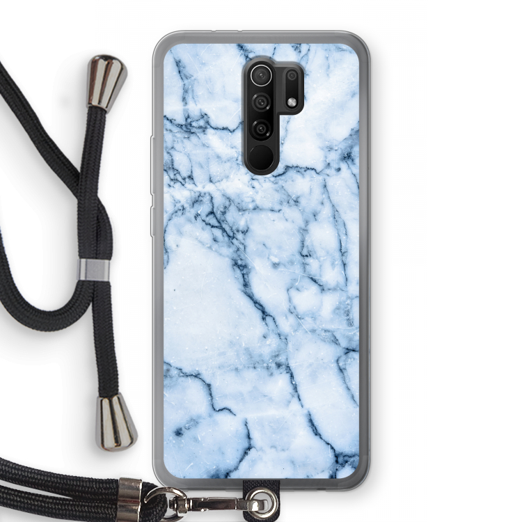 Blauw marmer: Xiaomi Redmi 9 Transparant Hoesje met koord