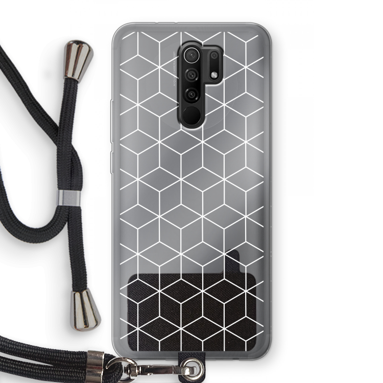 Zwart-witte kubussen: Xiaomi Redmi 9 Transparant Hoesje met koord
