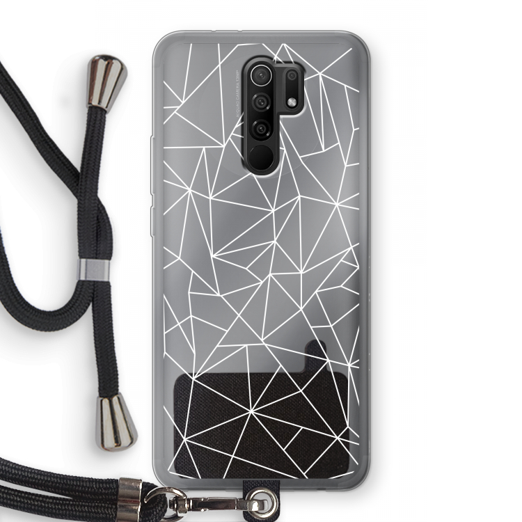 Geometrische lijnen wit: Xiaomi Redmi 9 Transparant Hoesje met koord