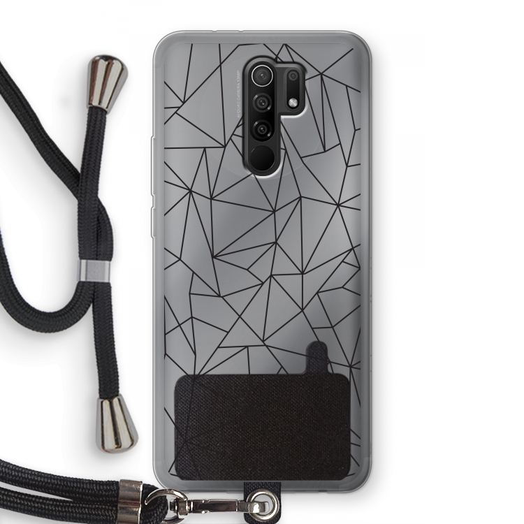 Geometrische lijnen zwart: Xiaomi Redmi 9 Transparant Hoesje met koord