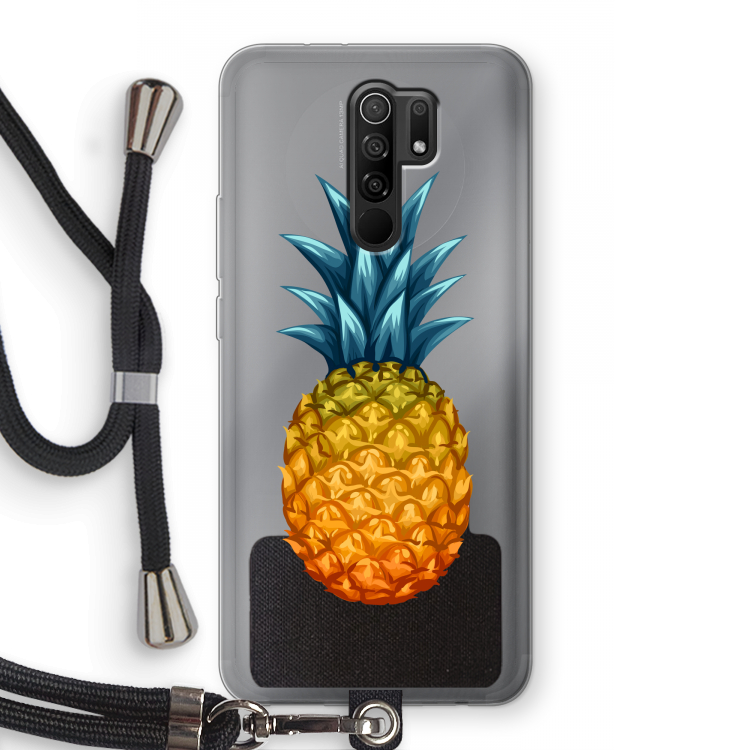 Grote ananas: Xiaomi Redmi 9 Transparant Hoesje met koord