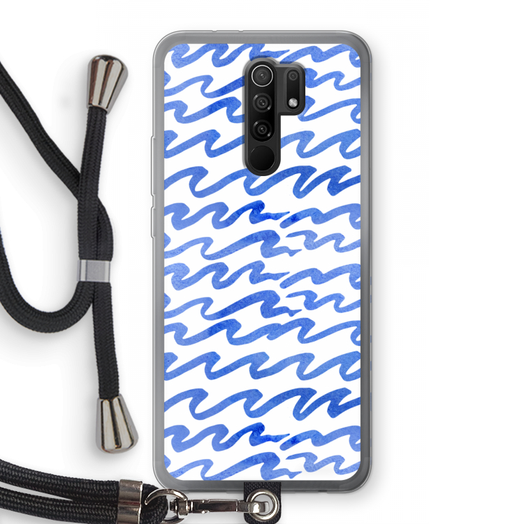Blauwe golven: Xiaomi Redmi 9 Transparant Hoesje met koord