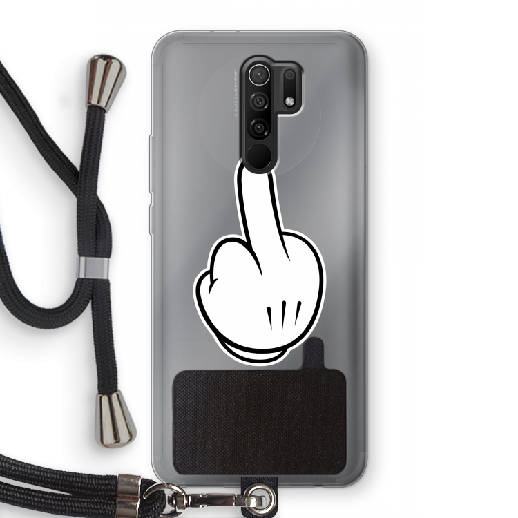 Middle finger white: Xiaomi Redmi 9 Transparant Hoesje met koord