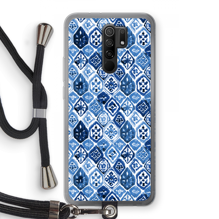 Blauw motief: Xiaomi Redmi 9 Transparant Hoesje met koord