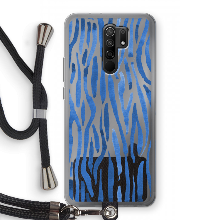 Blauwe nerven: Xiaomi Redmi 9 Transparant Hoesje met koord