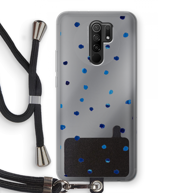 Blauwe stippen: Xiaomi Redmi 9 Transparant Hoesje met koord
