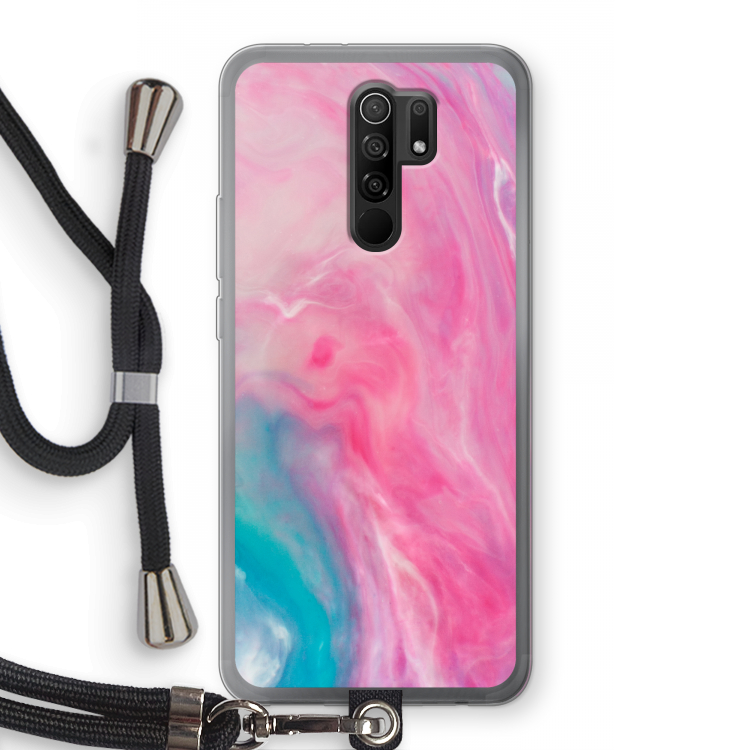 Roze explosie: Xiaomi Redmi 9 Transparant Hoesje met koord