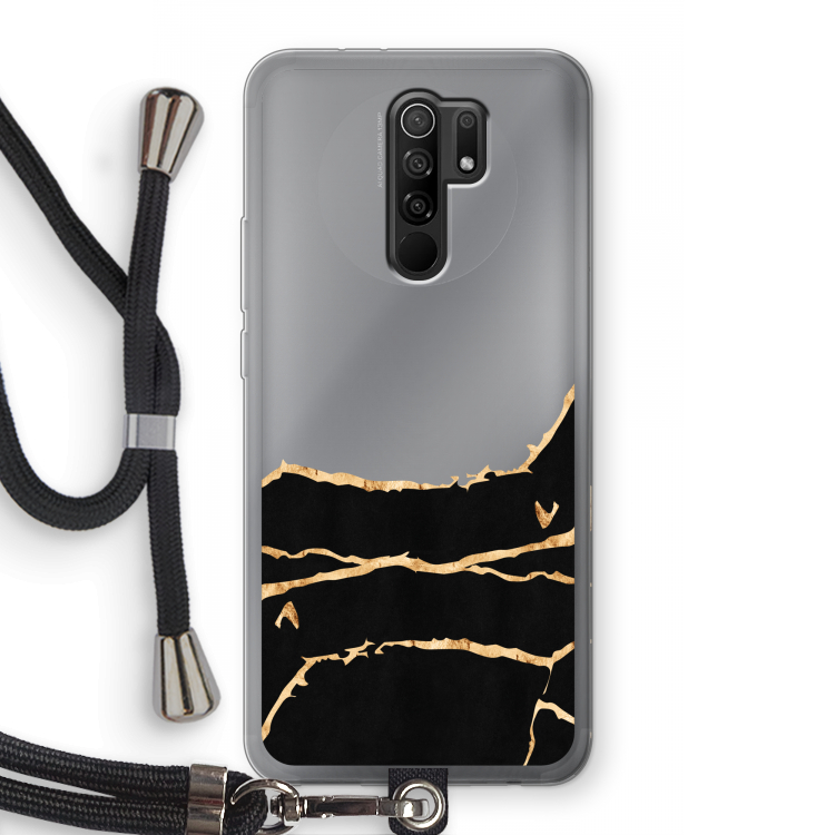 Gouden marmer: Xiaomi Redmi 9 Transparant Hoesje met koord