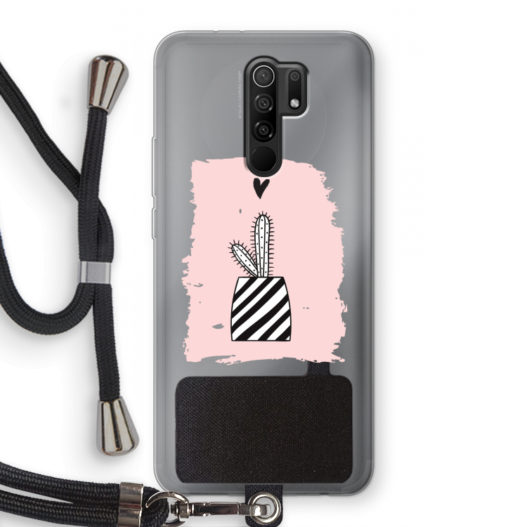 Zwart-wit cactus: Xiaomi Redmi 9 Transparant Hoesje met koord