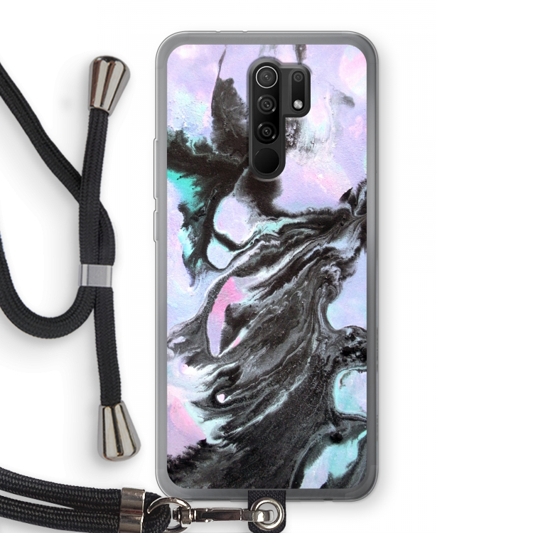 Pastel zwart: Xiaomi Redmi 9 Transparant Hoesje met koord