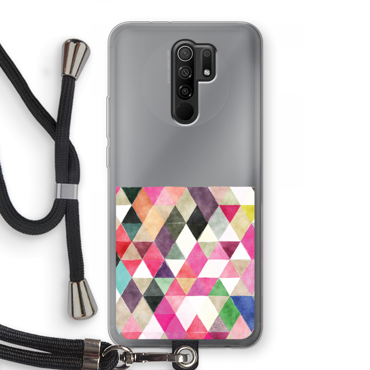 Gekleurde driehoekjes: Xiaomi Redmi 9 Transparant Hoesje met koord