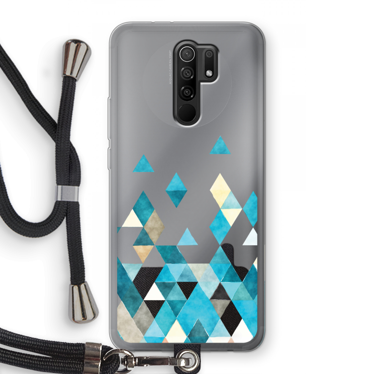 Gekleurde driehoekjes blauw: Xiaomi Redmi 9 Transparant Hoesje met koord