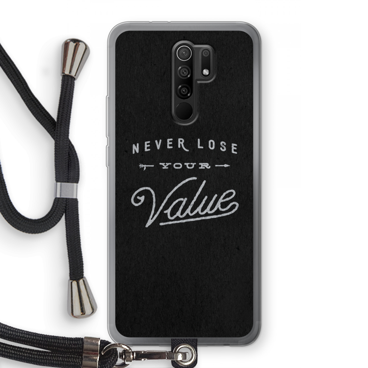 Never lose your value: Xiaomi Redmi 9 Transparant Hoesje met koord