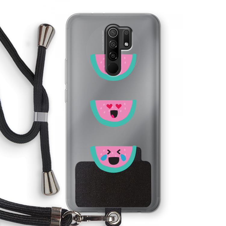 Smiley watermeloen: Xiaomi Redmi 9 Transparant Hoesje met koord