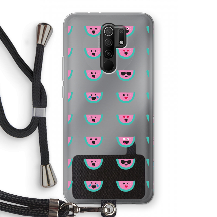 Smiley watermeloenprint: Xiaomi Redmi 9 Transparant Hoesje met koord