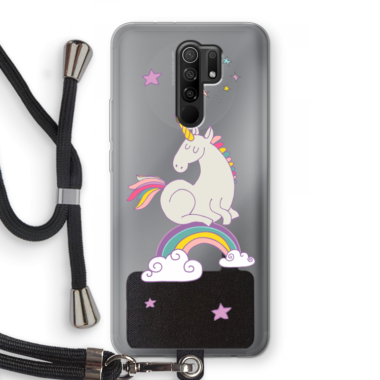Regenboog eenhoorn: Xiaomi Redmi 9 Transparant Hoesje met koord