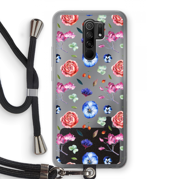 Bloemetjes: Xiaomi Redmi 9 Transparant Hoesje met koord