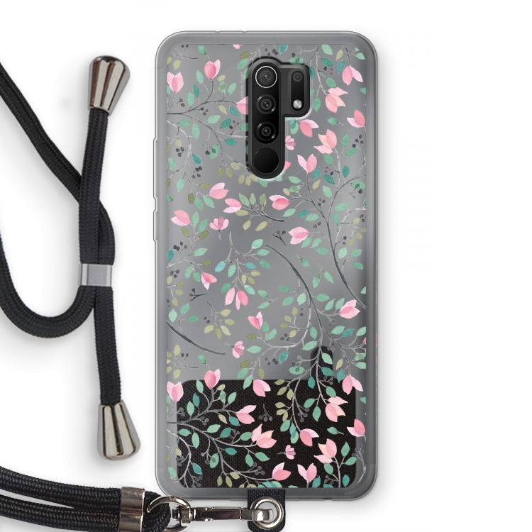 Sierlijke bloemen: Xiaomi Redmi 9 Transparant Hoesje met koord