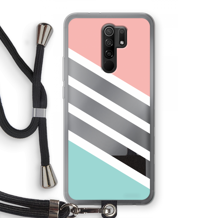 Strepen pastel: Xiaomi Redmi 9 Transparant Hoesje met koord