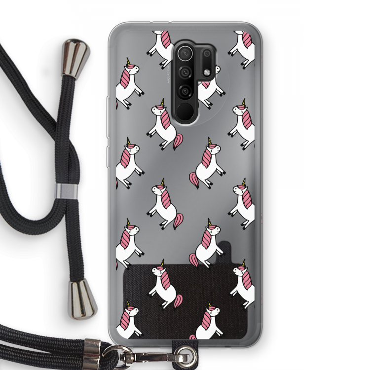 Eenhoorns overal: Xiaomi Redmi 9 Transparant Hoesje met koord
