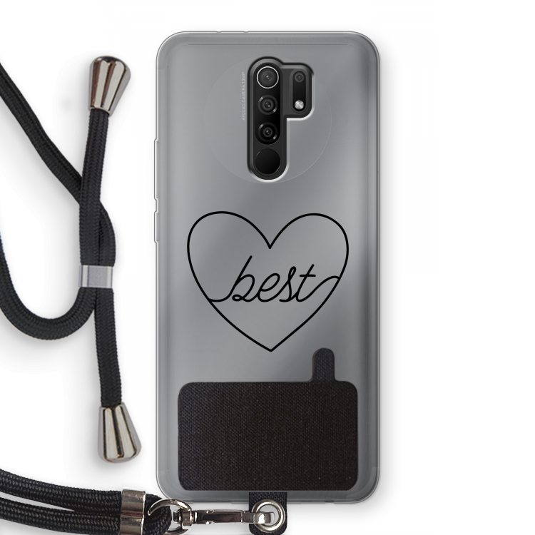 Best heart black: Xiaomi Redmi 9 Transparant Hoesje met koord