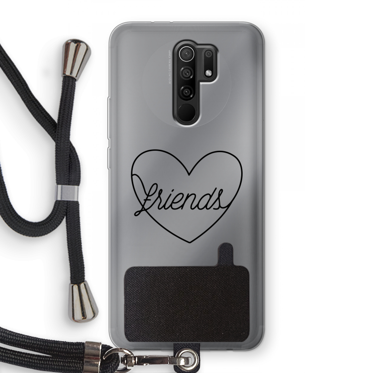 Friends heart black: Xiaomi Redmi 9 Transparant Hoesje met koord