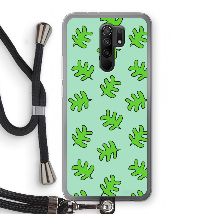 Groene blaadjes: Xiaomi Redmi 9 Transparant Hoesje met koord