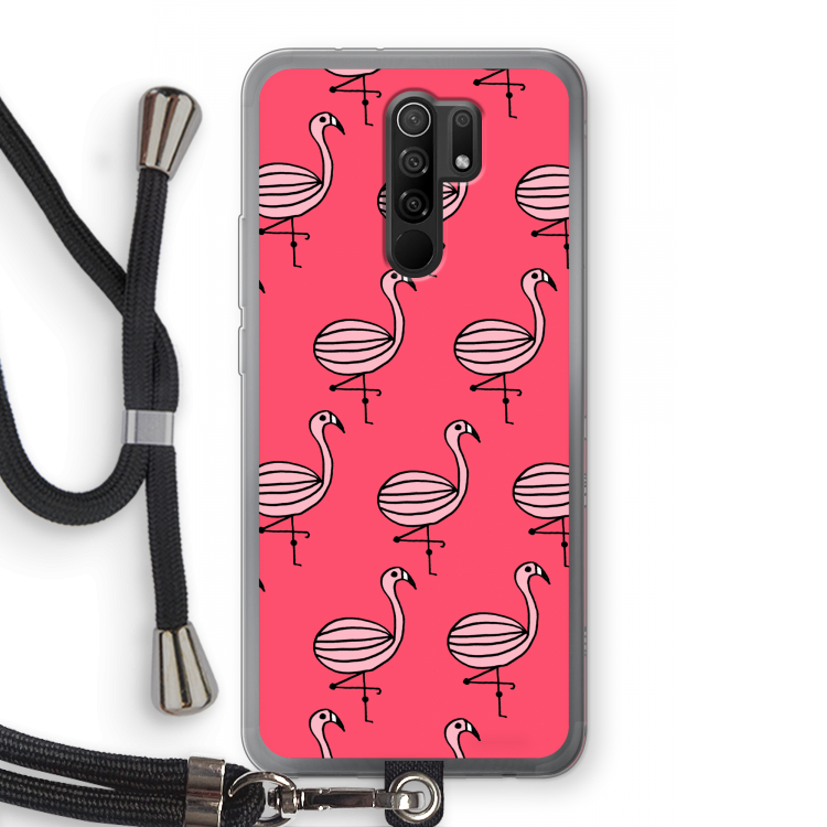 Flamingo: Xiaomi Redmi 9 Transparant Hoesje met koord