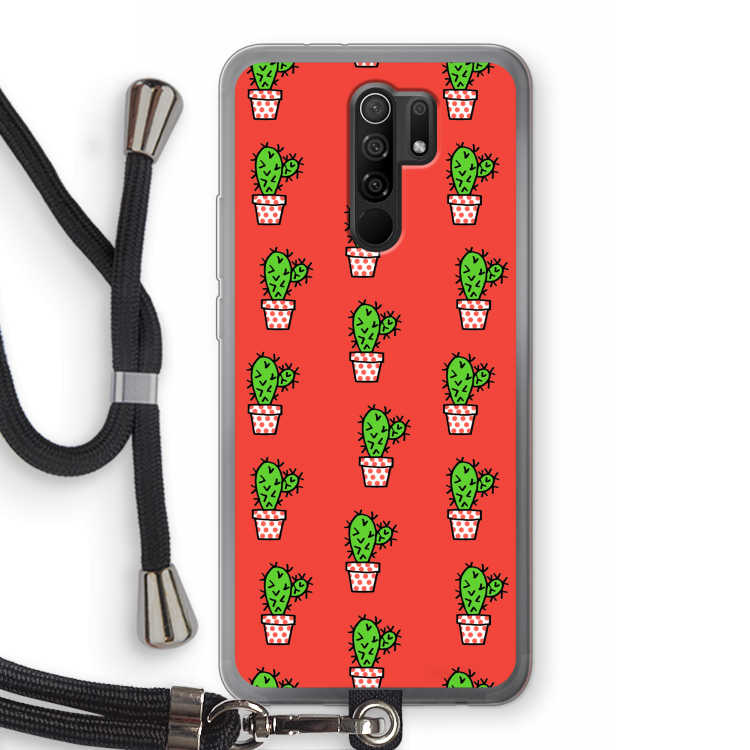 Mini cactus: Xiaomi Redmi 9 Transparant Hoesje met koord
