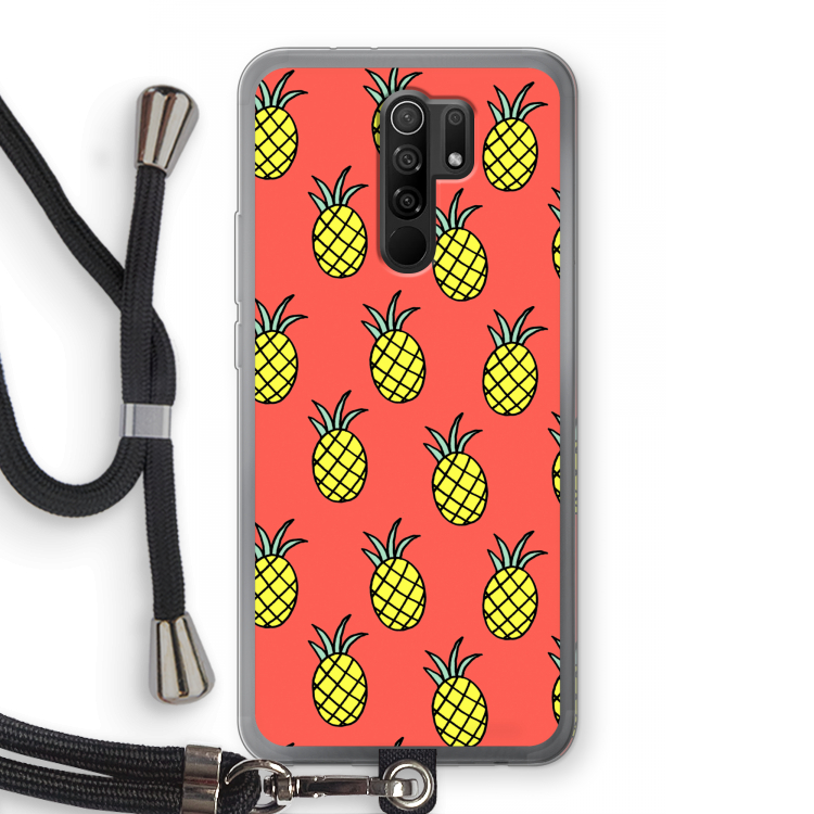 Ananas: Xiaomi Redmi 9 Transparant Hoesje met koord