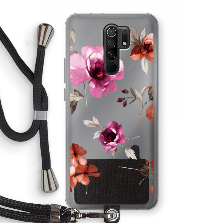 Geschilderde bloemen: Xiaomi Redmi 9 Transparant Hoesje met koord