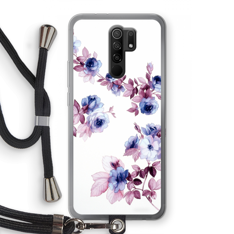 Waterverf bloemen: Xiaomi Redmi 9 Transparant Hoesje met koord