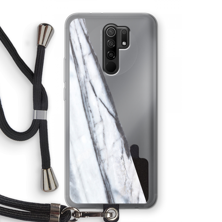 Gestreepte marmer: Xiaomi Redmi 9 Transparant Hoesje met koord