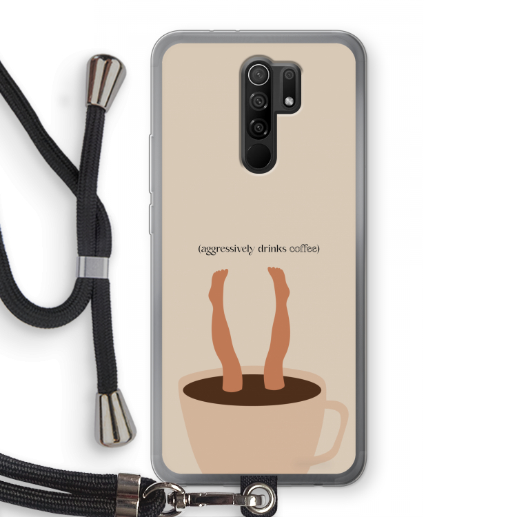 Aggressively drinks coffee: Xiaomi Redmi 9 Transparant Hoesje met koord