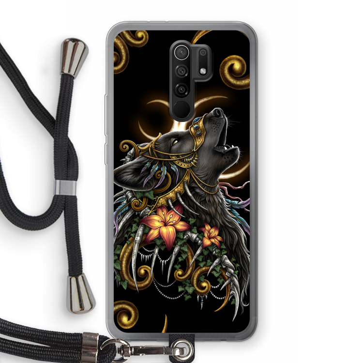 Huilende Wolf: Xiaomi Redmi 9 Transparant Hoesje met koord