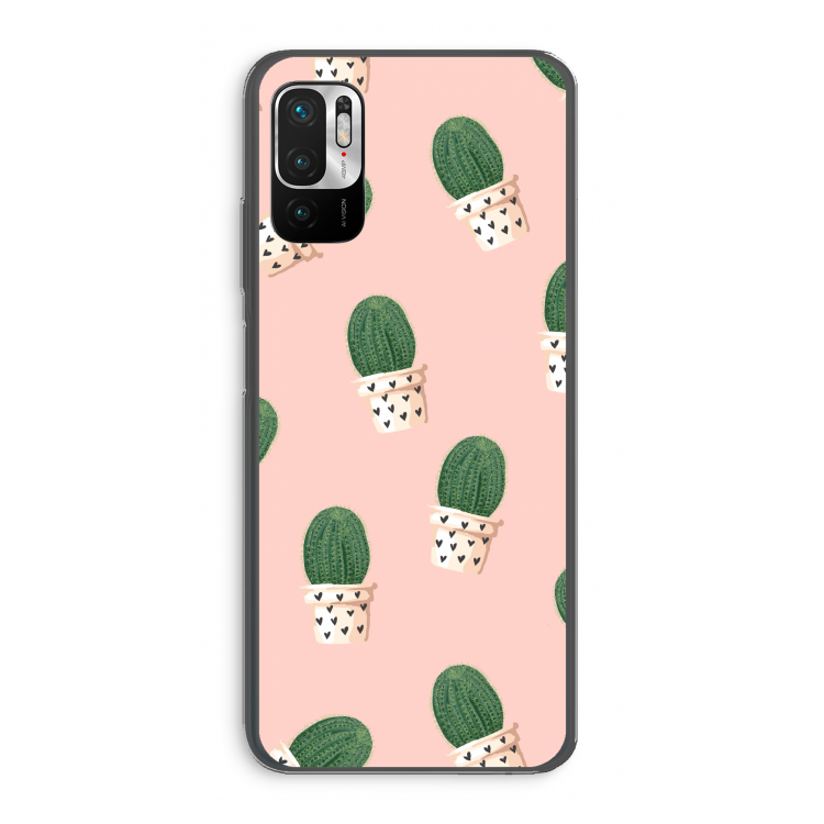 Cactusprint roze: Xiaomi Redmi Note 10 5G Transparant Hoesje