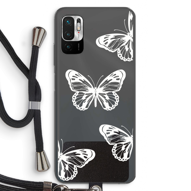 White butterfly: Xiaomi Redmi Note 10 5G Transparant Hoesje met koord