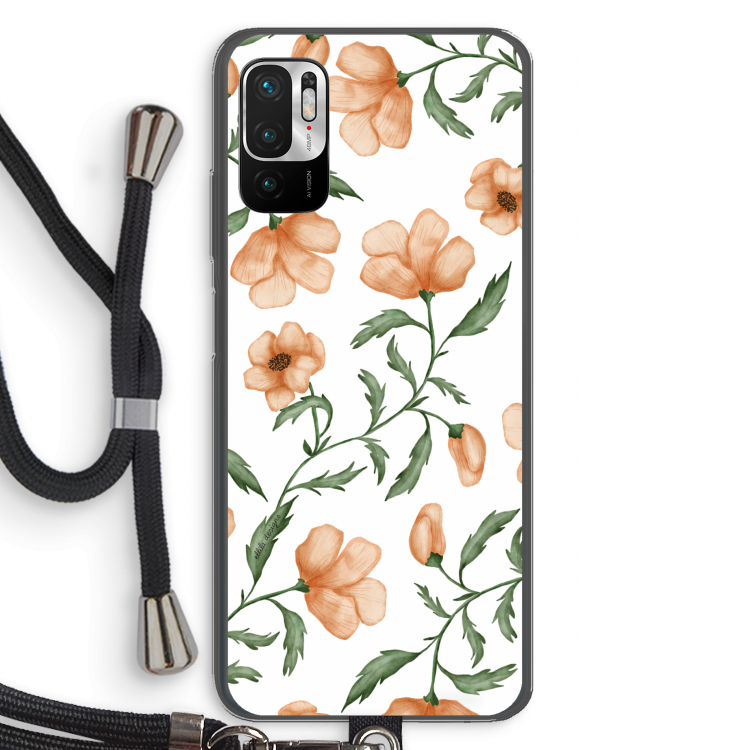 Peachy flowers: Xiaomi Redmi Note 10 5G Transparant Hoesje met koord