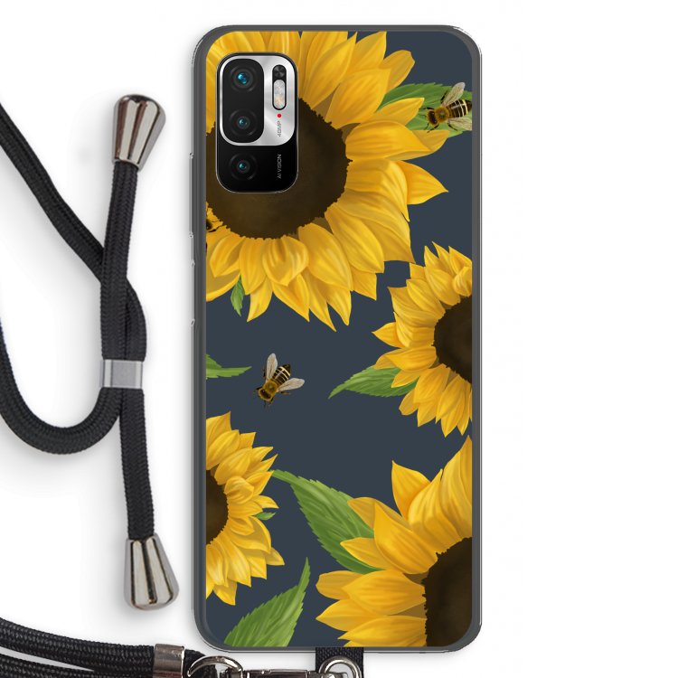 Sunflower and bees: Xiaomi Redmi Note 10 5G Transparant Hoesje met koord