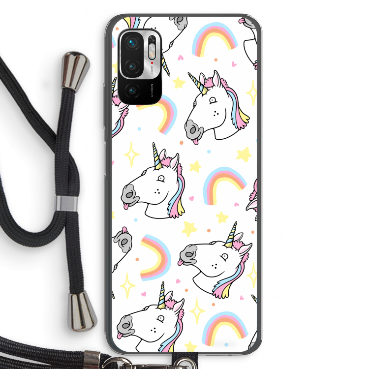 Rainbow Unicorn: Xiaomi Redmi Note 10 5G Transparant Hoesje met koord