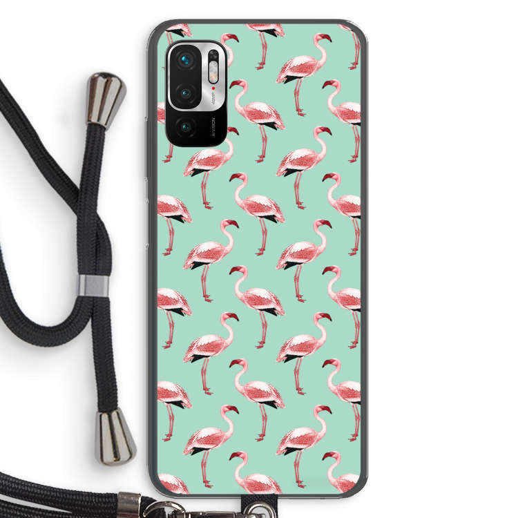 Flamingoprint groen: Xiaomi Redmi Note 10 5G Transparant Hoesje met koord